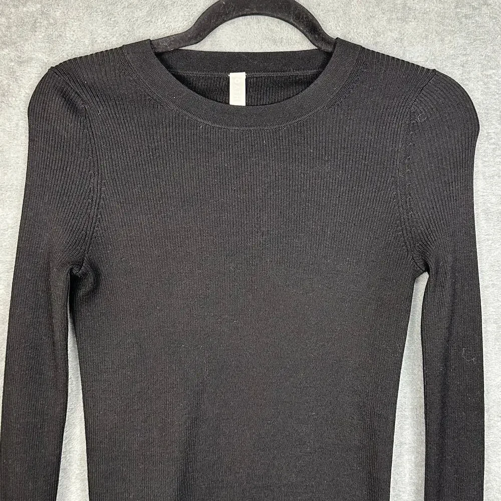 Athleta Sweater Womens Small Black Table Rock Wool Ribbed Long Sleeve Office